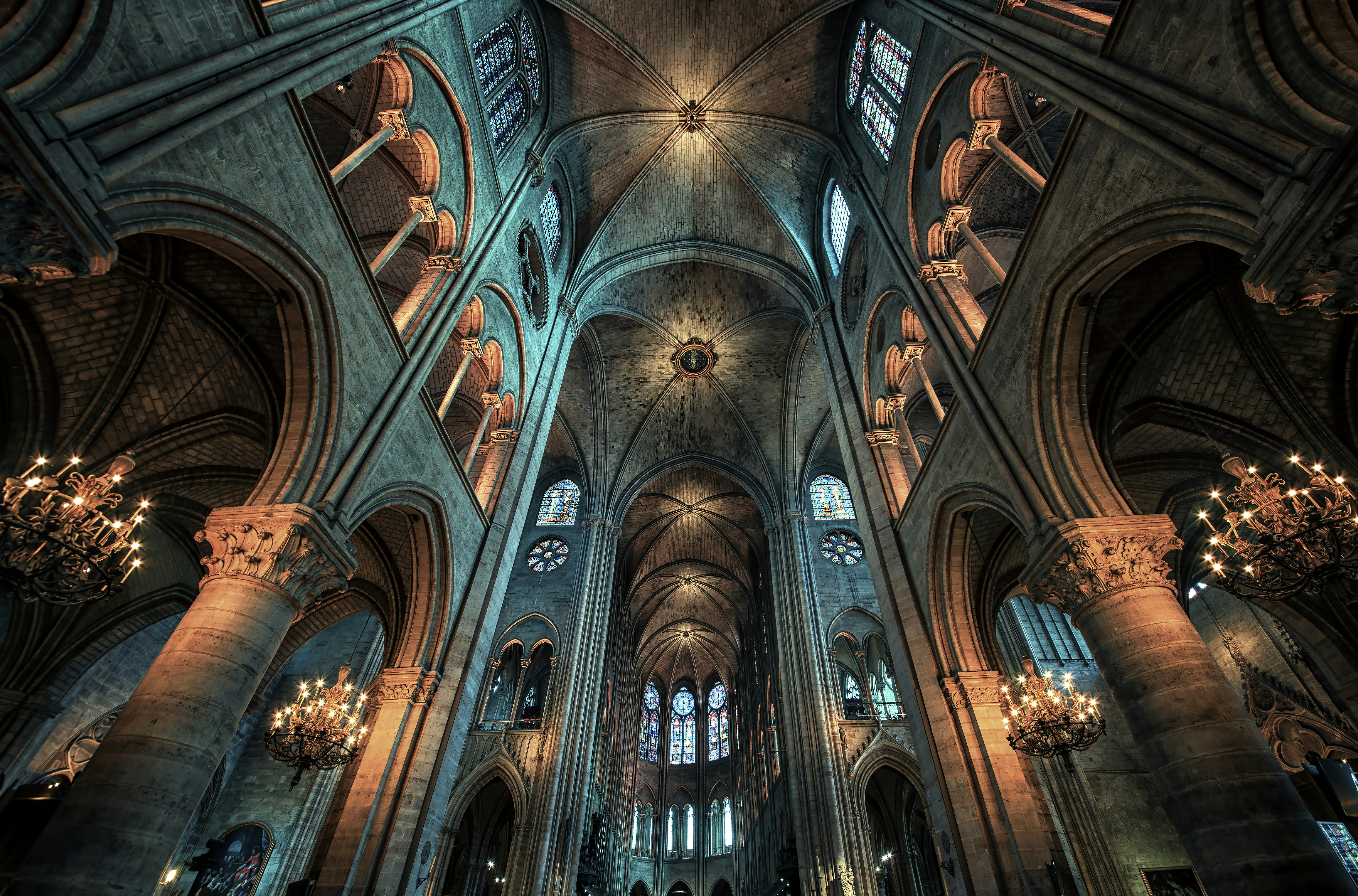Notre Dame katedros gotikos navos vaizdas, Paryžius, île-de-France, Prancūzija