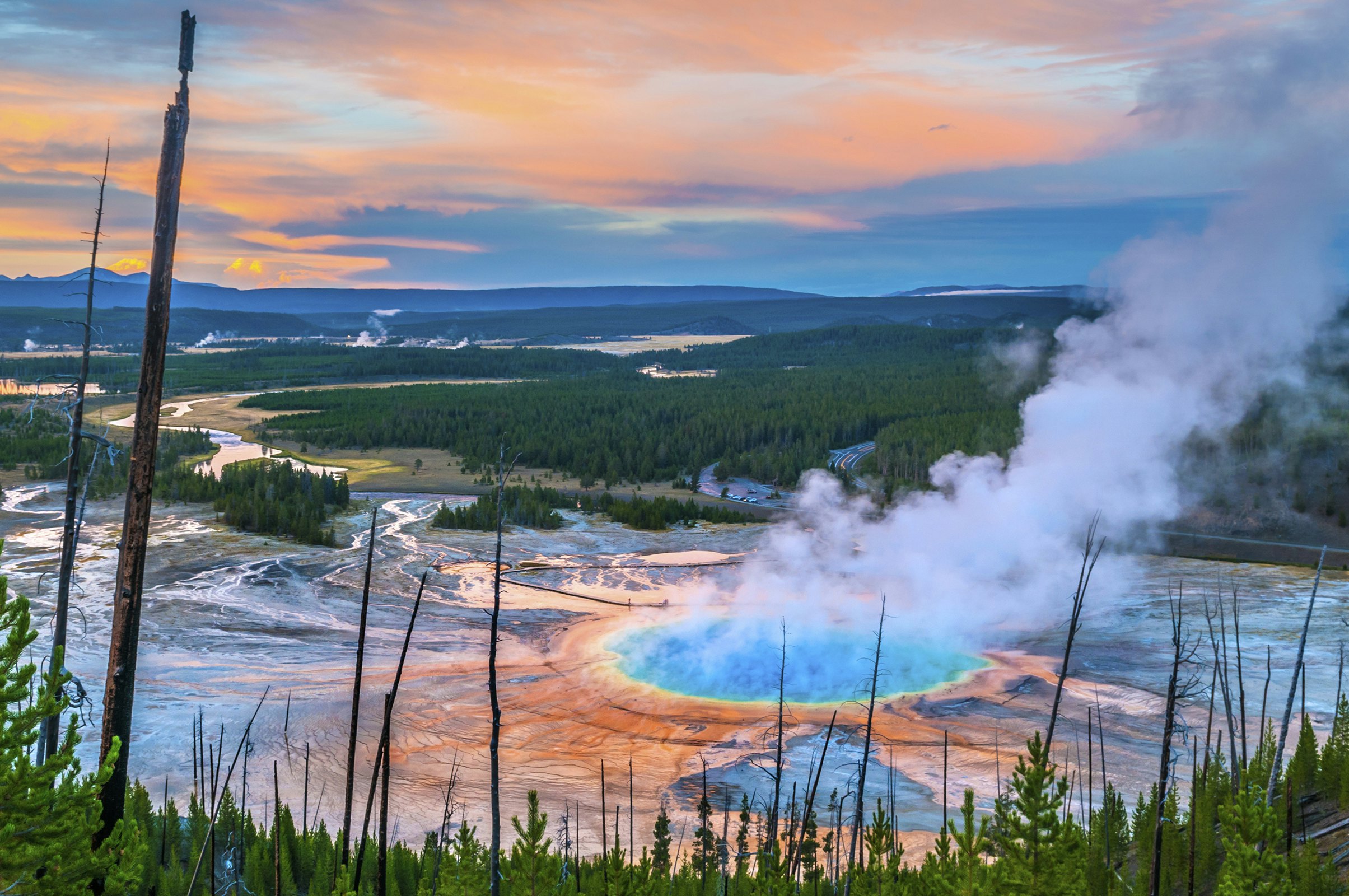 Grand Prismatic Spring iš viršaus, Jeloustono nacionalinis parkas