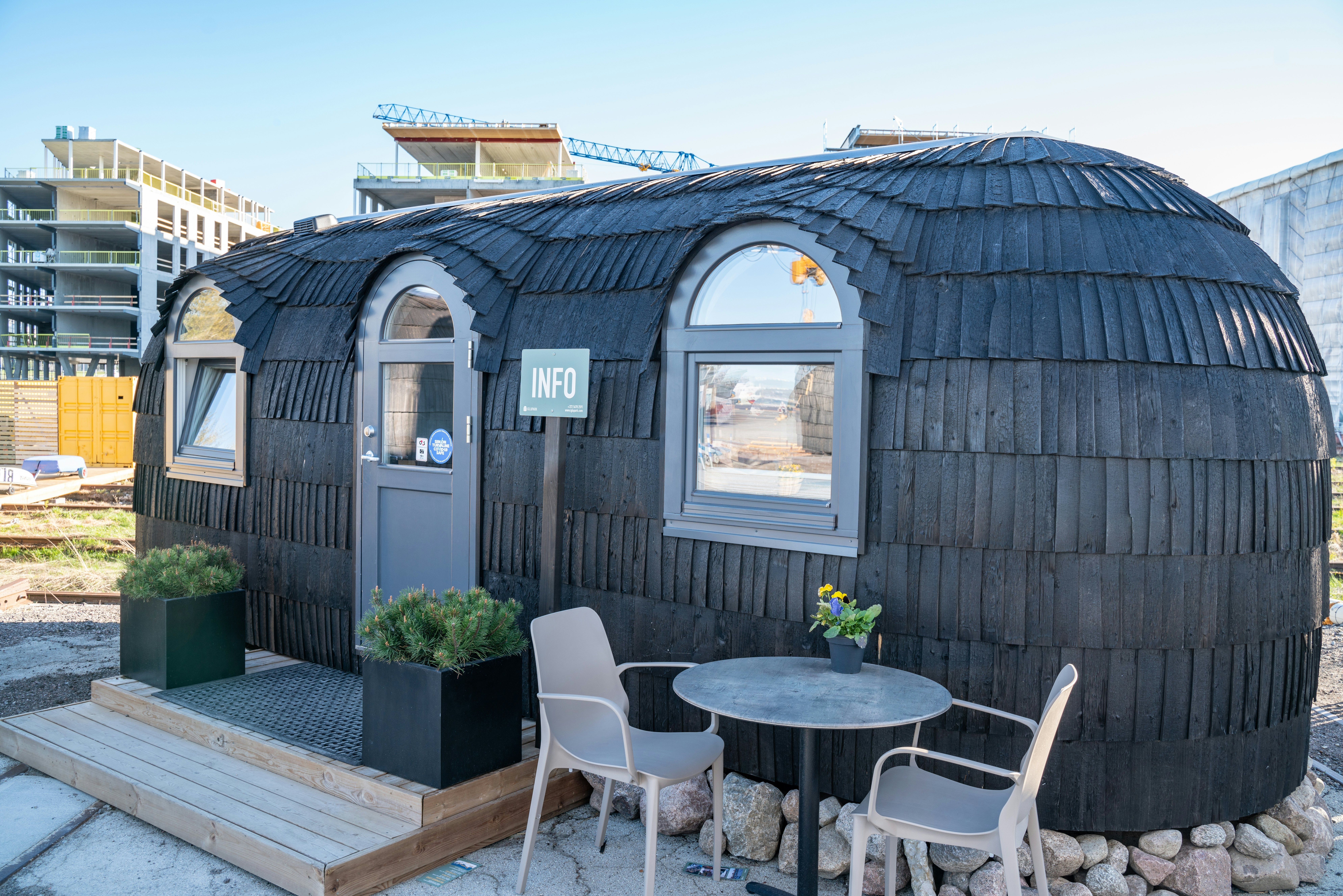 Iglu park located in Noblessner area. Amazing chill area fro working or having relaxed time. Cool estonian start up making these Iglu houses. Saunas, bars, home office;