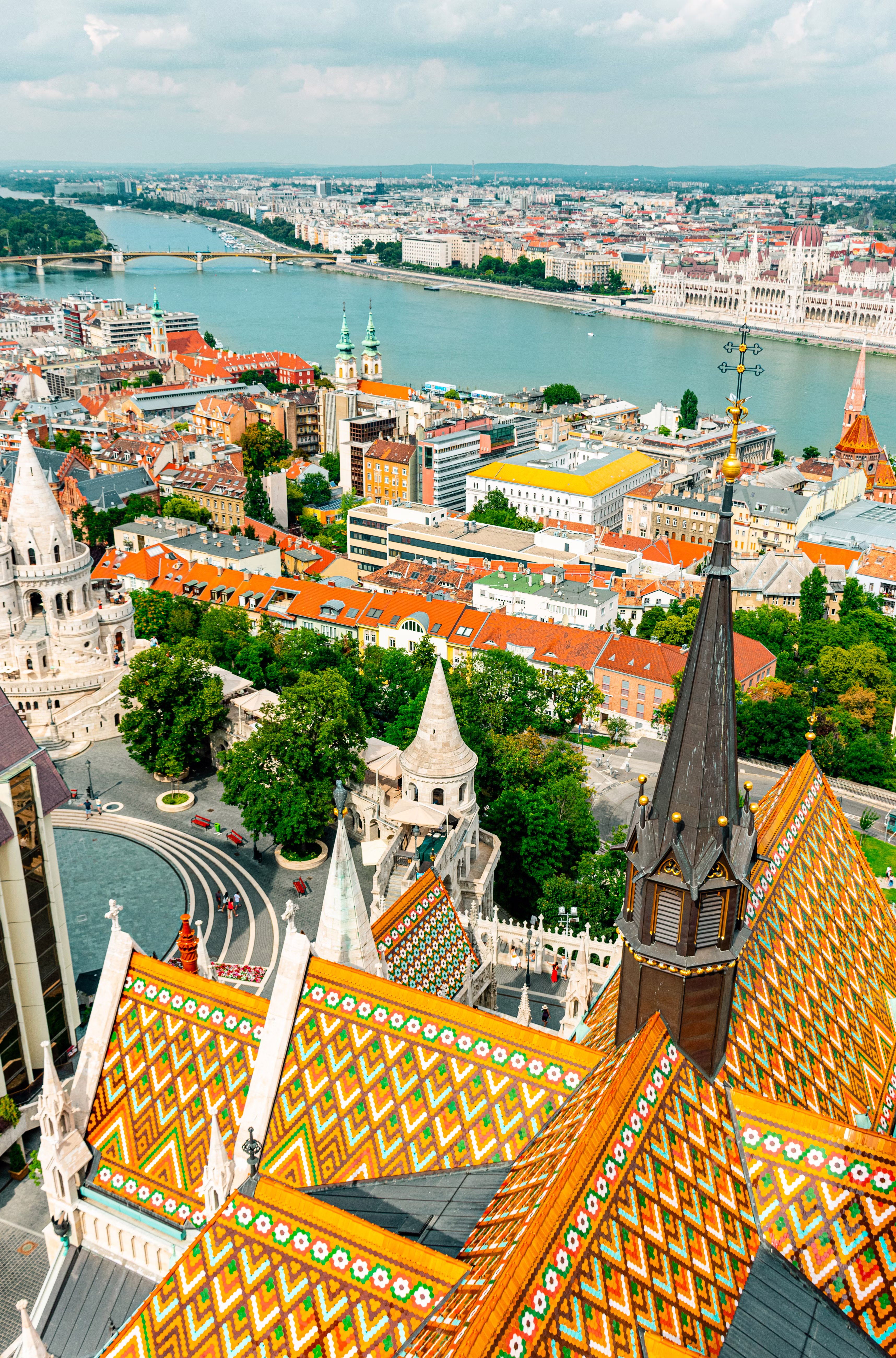 Budapest / Hungary - July 26tht, 2020: view of Budapest and the Fisherman's Bastion from the tower of the Matthias Church., License Type: media, Download Time: 2025-01-23T20:57:44.000Z, User: Ppeterson948, Editorial: true, purchase_order: 56530 - Guidebooks, job: Global Publishing WIP, client: Global Publishing WIP, other: Pia Peterson Haggarty